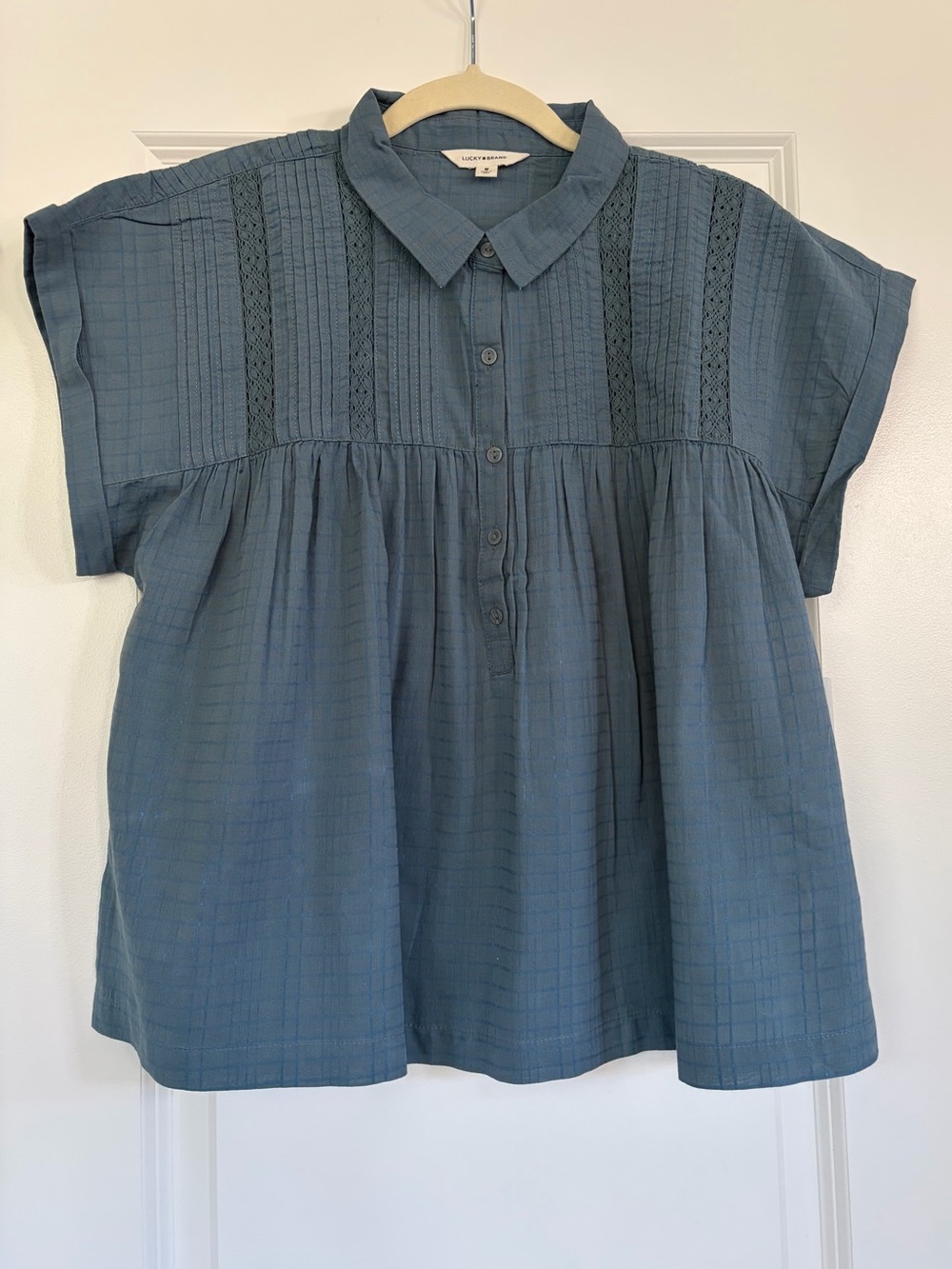 Lucky Brand Dusty Blue Button-Front Short Sleeve Blouse